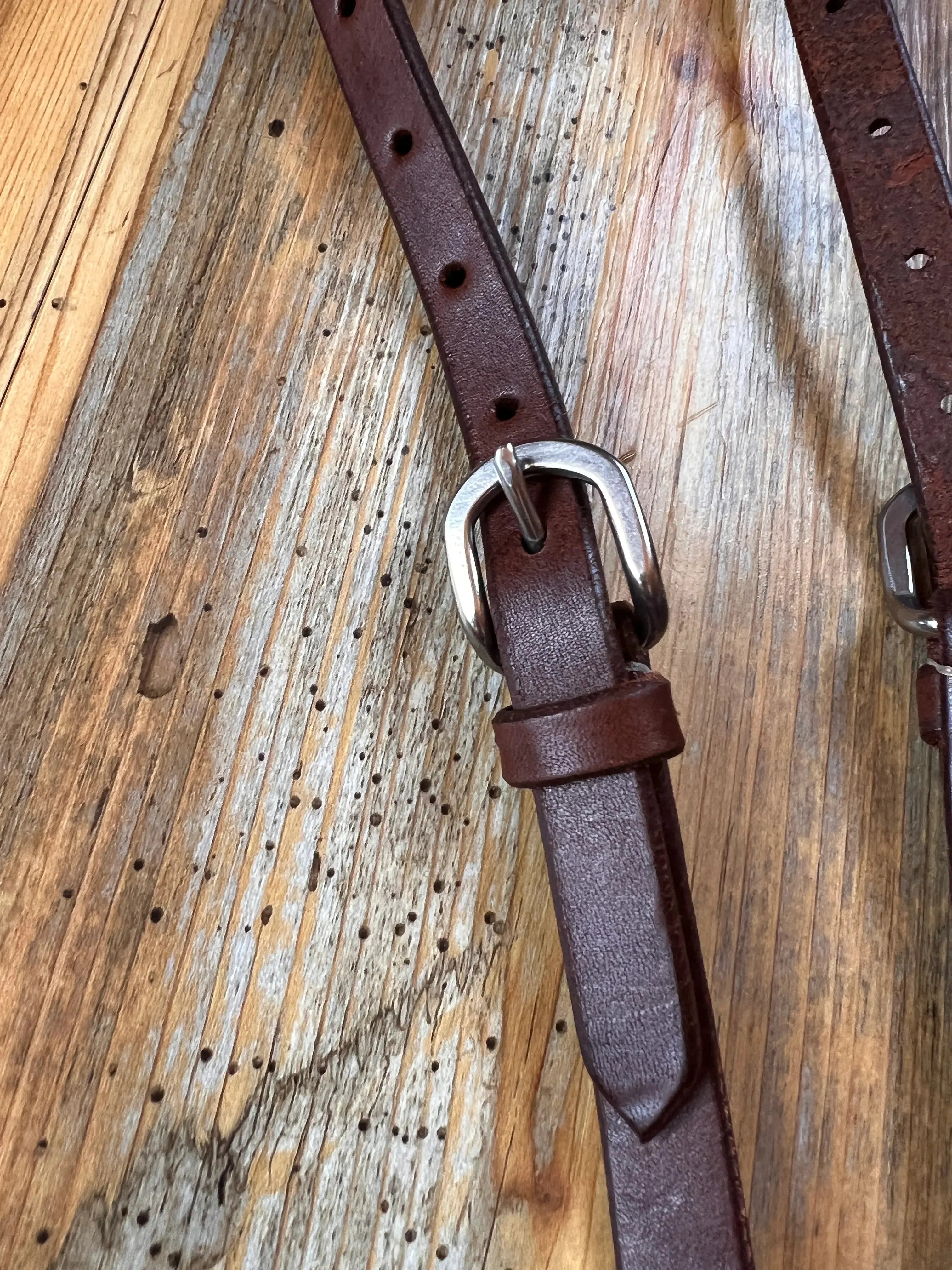 Oiled leather one ear headstall with quick change bit loops Horse