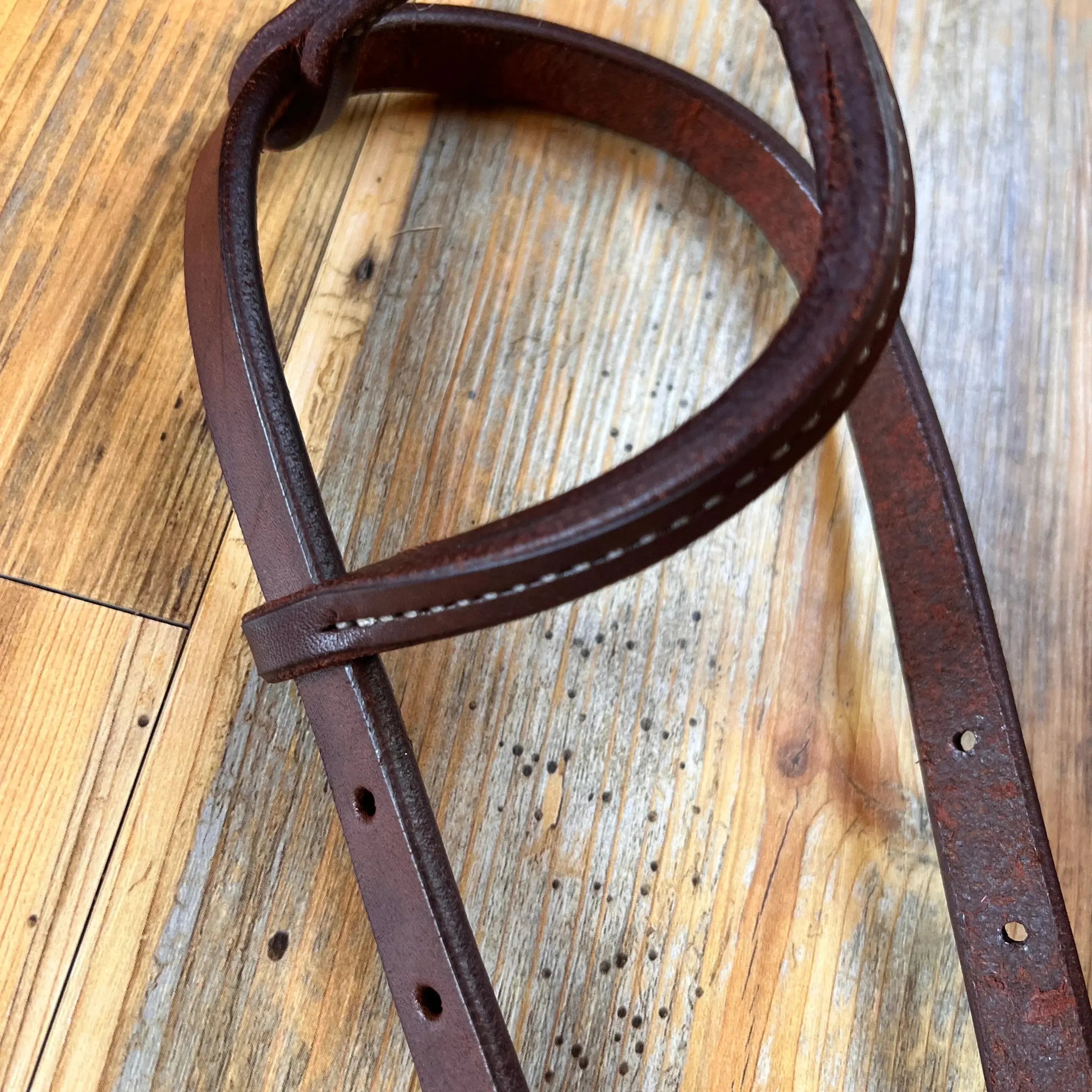 Oiled leather one ear headstall with quick change bit loops Horse