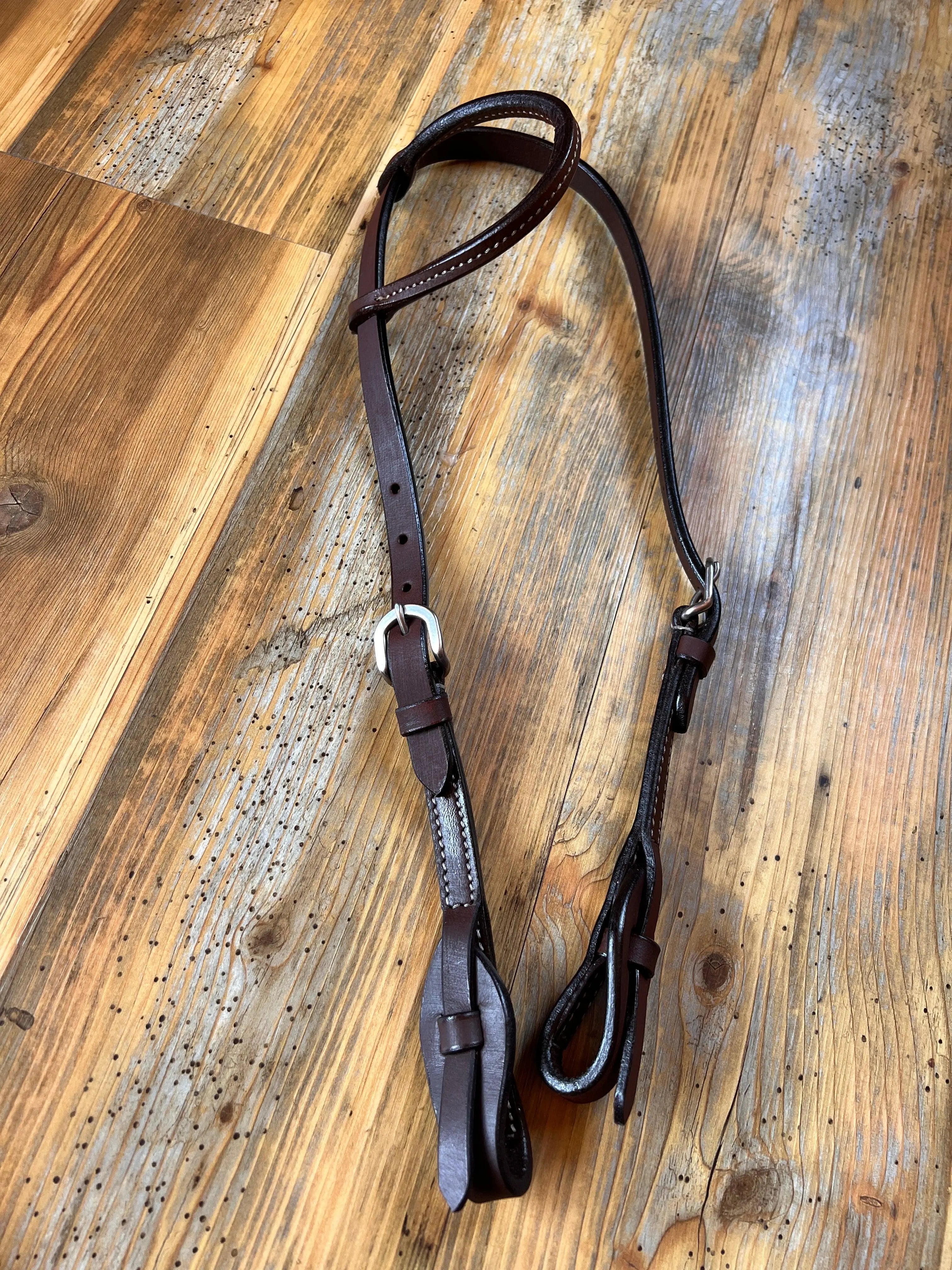 Heavy Oiled leather one ear headstall with quick change bit loops Horse Tack