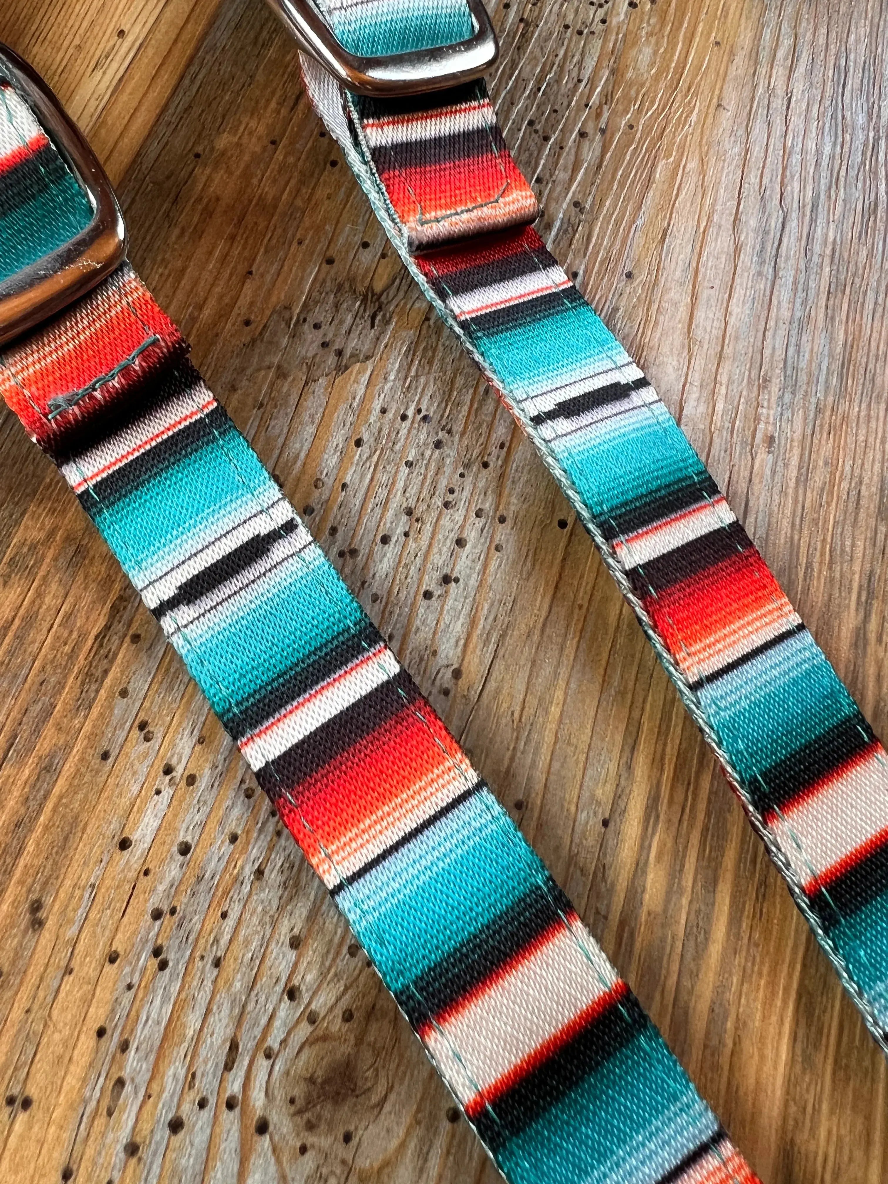 Teal Serape Nylon One Ear Headstall with Snaps