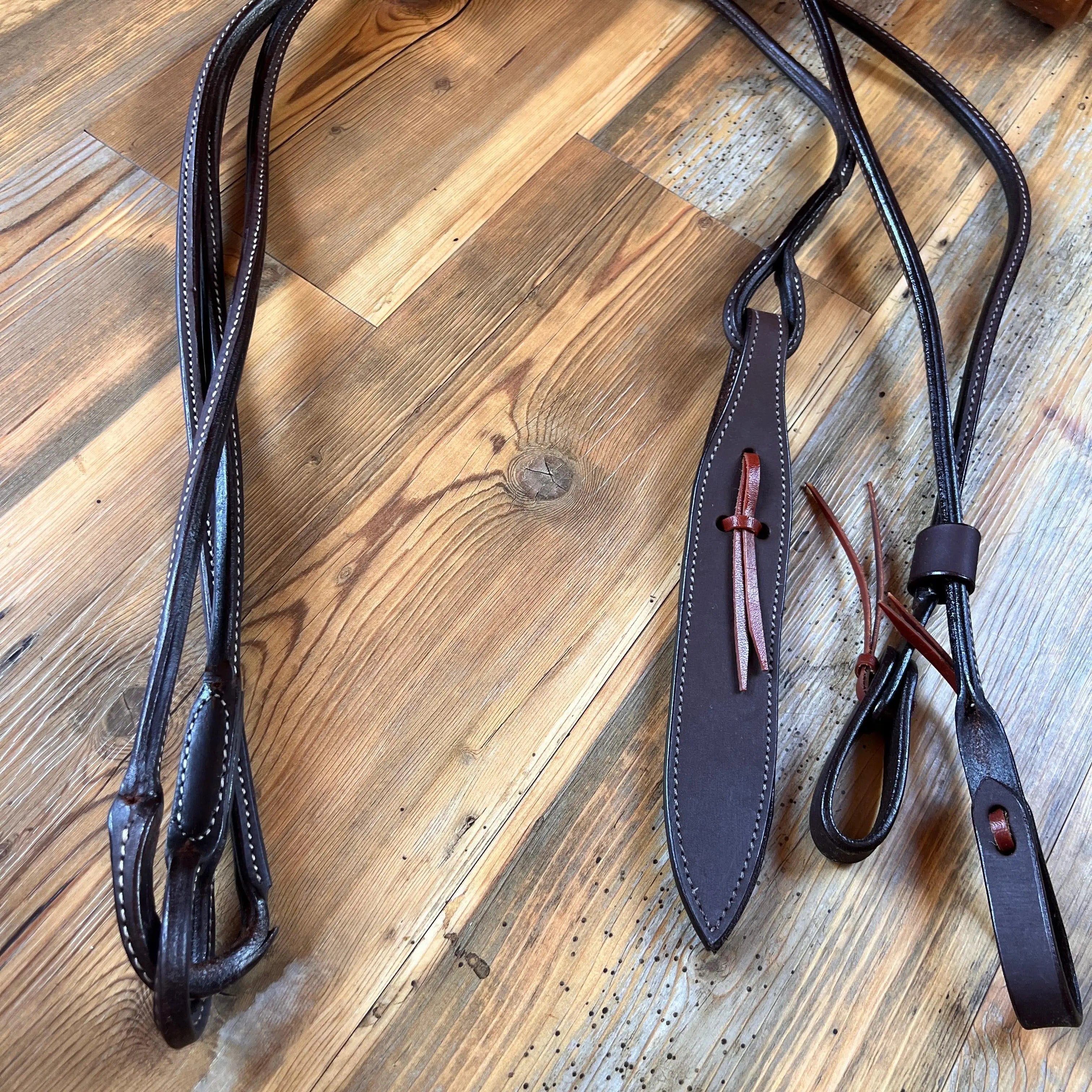 Oiled Harness Leather Romal Reins with Popper