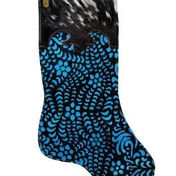 Blue Metallic Glitter Cowhide Christmas Stocking