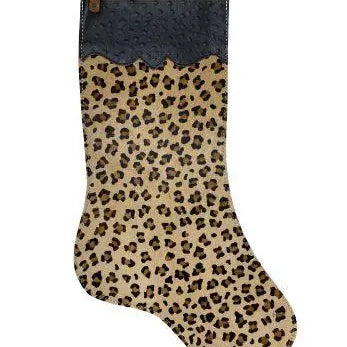 Cheetah Cowhide Christmas Stocking - Ostrich Cuff