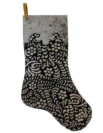 Rainbow Metallic Glitter Cowhide Christmas Stocking
