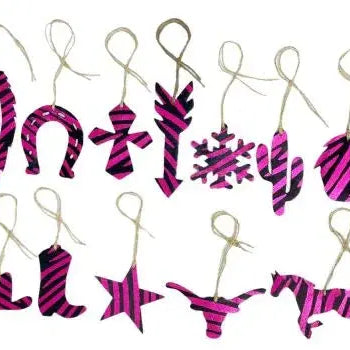 Pink Zebra Leather Cowhide Christmas Ornament - Sold Individually