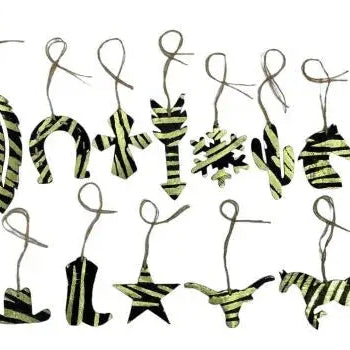 Green Zebra Leather Cowhide Christmas Ornament - Sold Individually