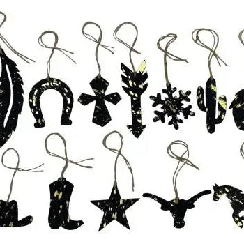 Gold/Black Acid Wash Leather Cowhide Christmas Ornament - Sold Individually