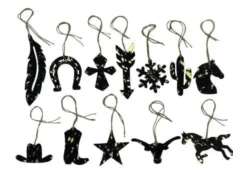 Gold/Black Acid Wash Leather Cowhide Christmas Ornament - Sold Individually