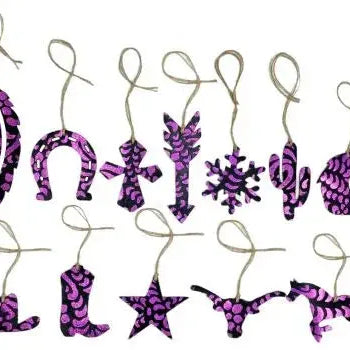 Pink Metallic Glitter Leather Cowhide Christmas Ornament - Sold Individually