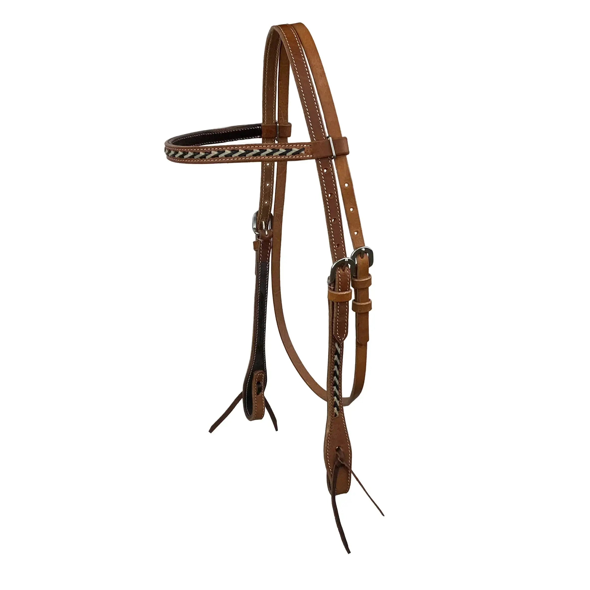 Argentina cow leather browband headstall with black rawhide accents