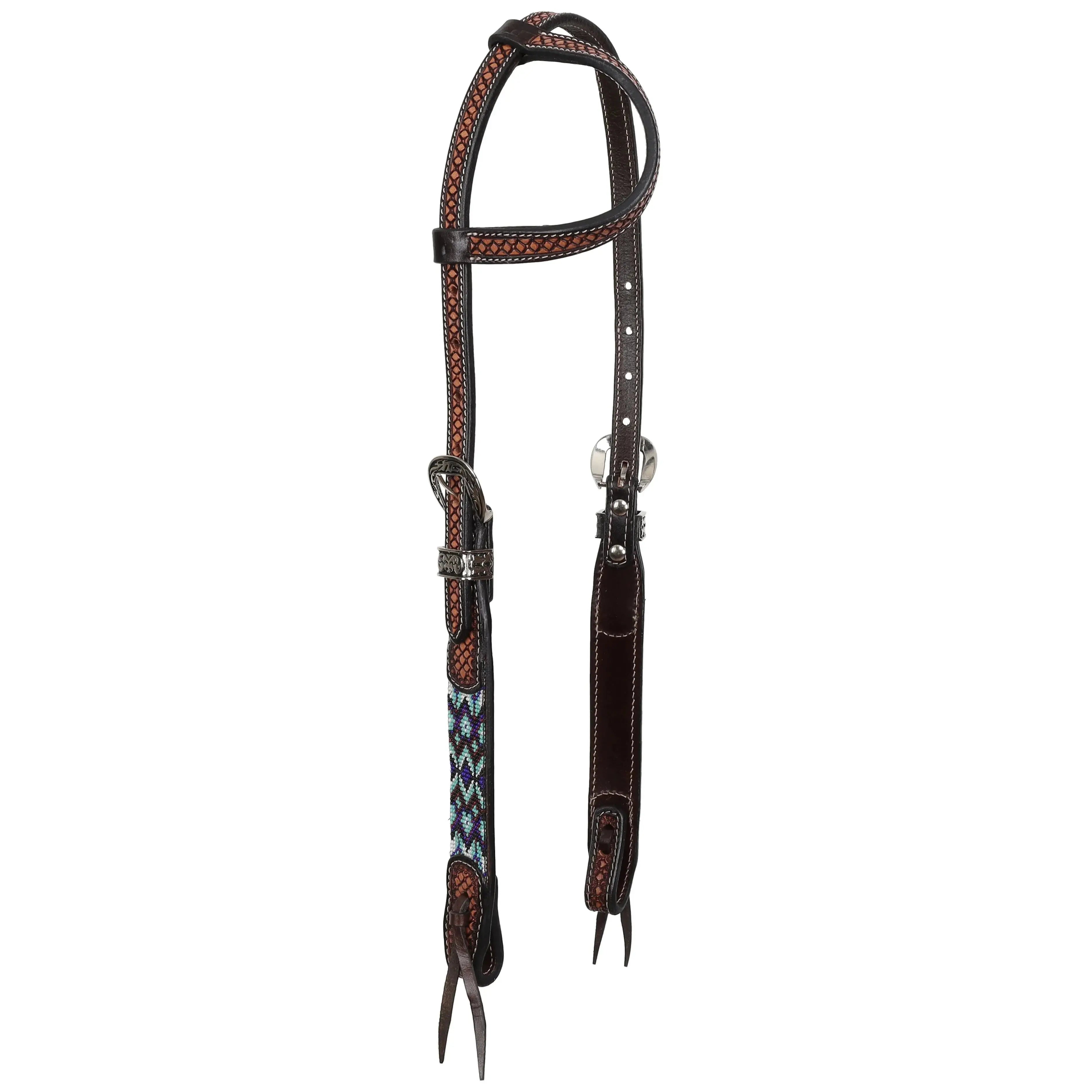 Navajo Nights Argentina Cow Leather Beaded One Ear Headstall Horse
