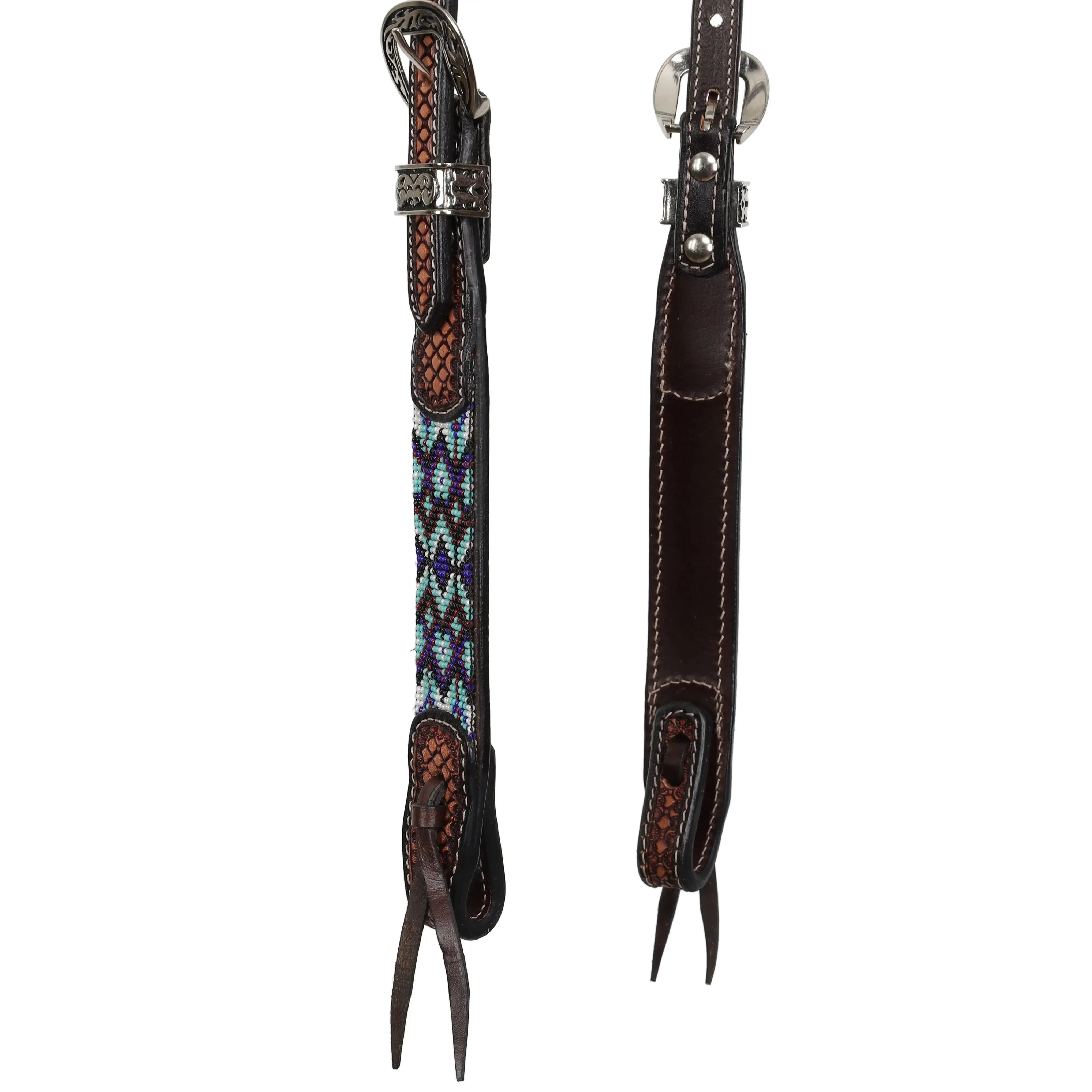 Navajo Nights Argentina Cow Leather Beaded One Ear Headstall Horse close up