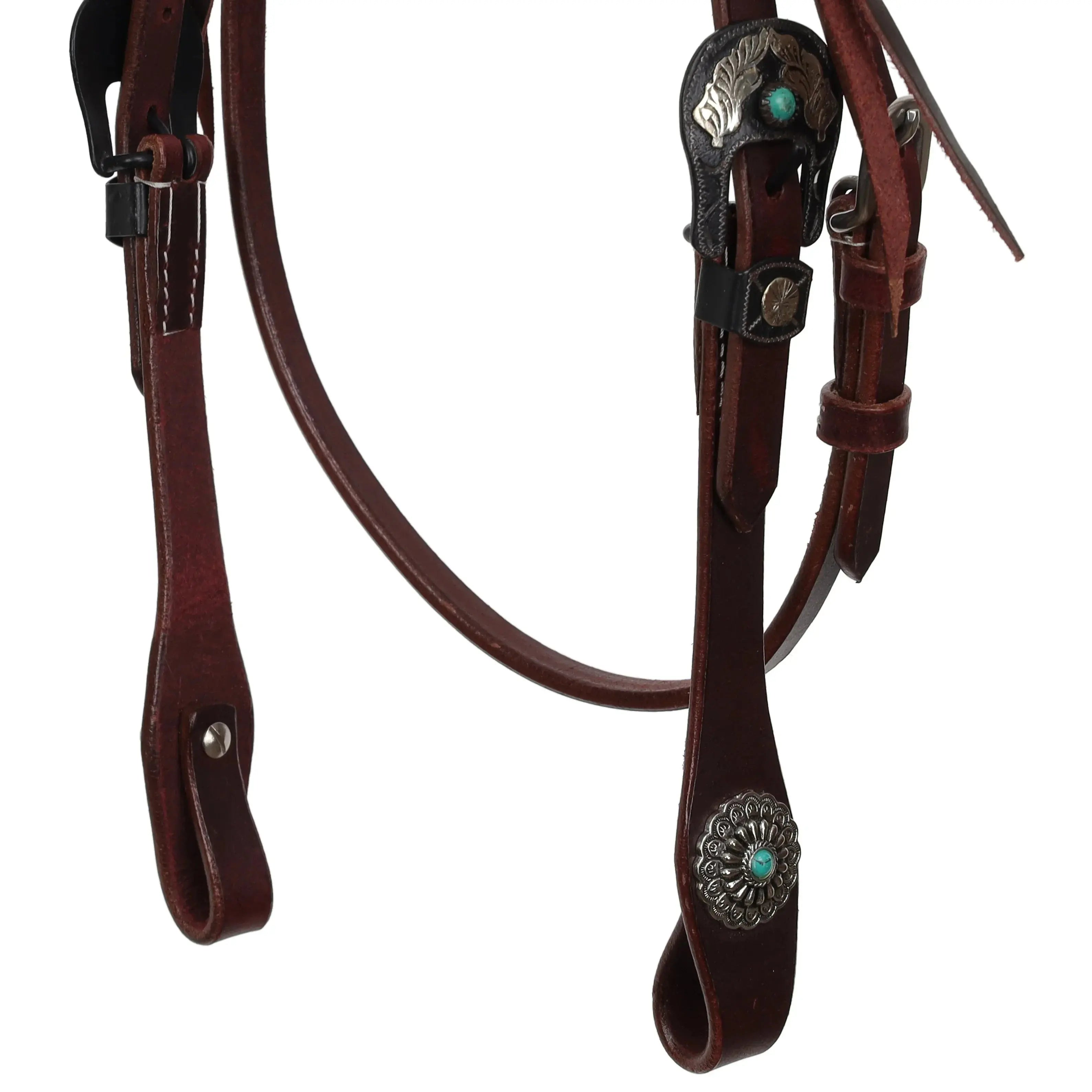 Turquoise Halo Argentina Cow Leather Browband Headstall - Mini/Small Pony close up