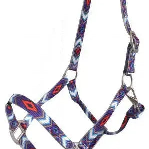 Premium Nylon Horse Sized Halter with Purple and Red Diamond Design Horse
