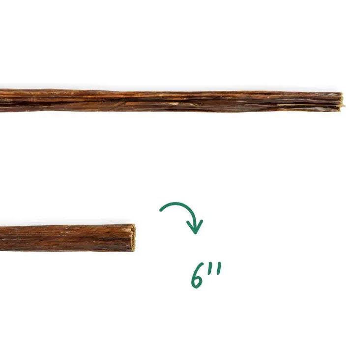 12-inch beef gullet stick and 6-inch version, natural brown leather dog chew