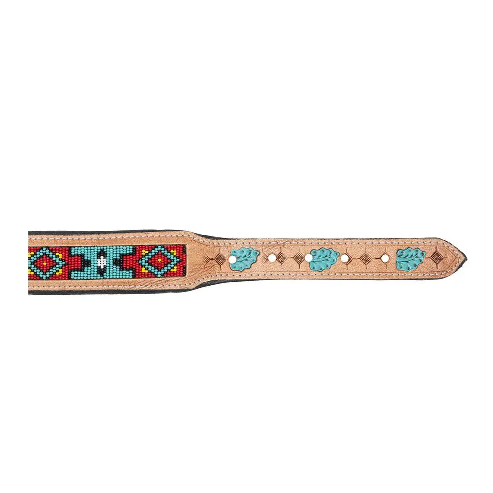POPPY AZTEC HAND-TOOLED PADDED LEATHER DOG COLLAR Dog