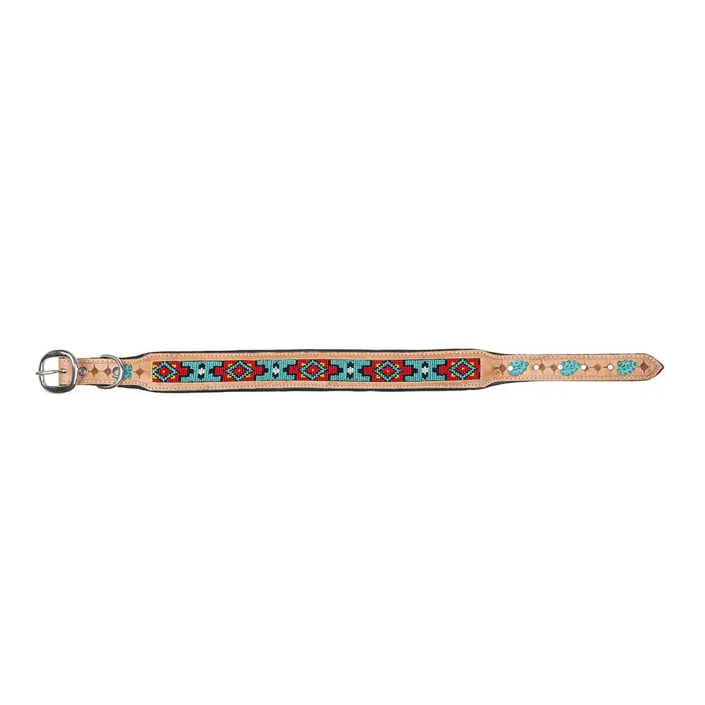 POPPY AZTEC HAND-TOOLED PADDED LEATHER DOG COLLAR Dog
