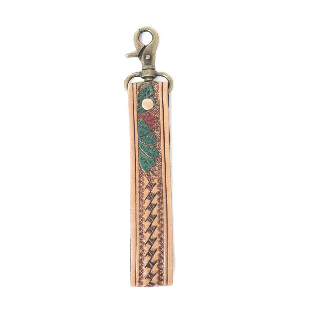 Rustleaf Rider Leather Key Fob In Sage Brown