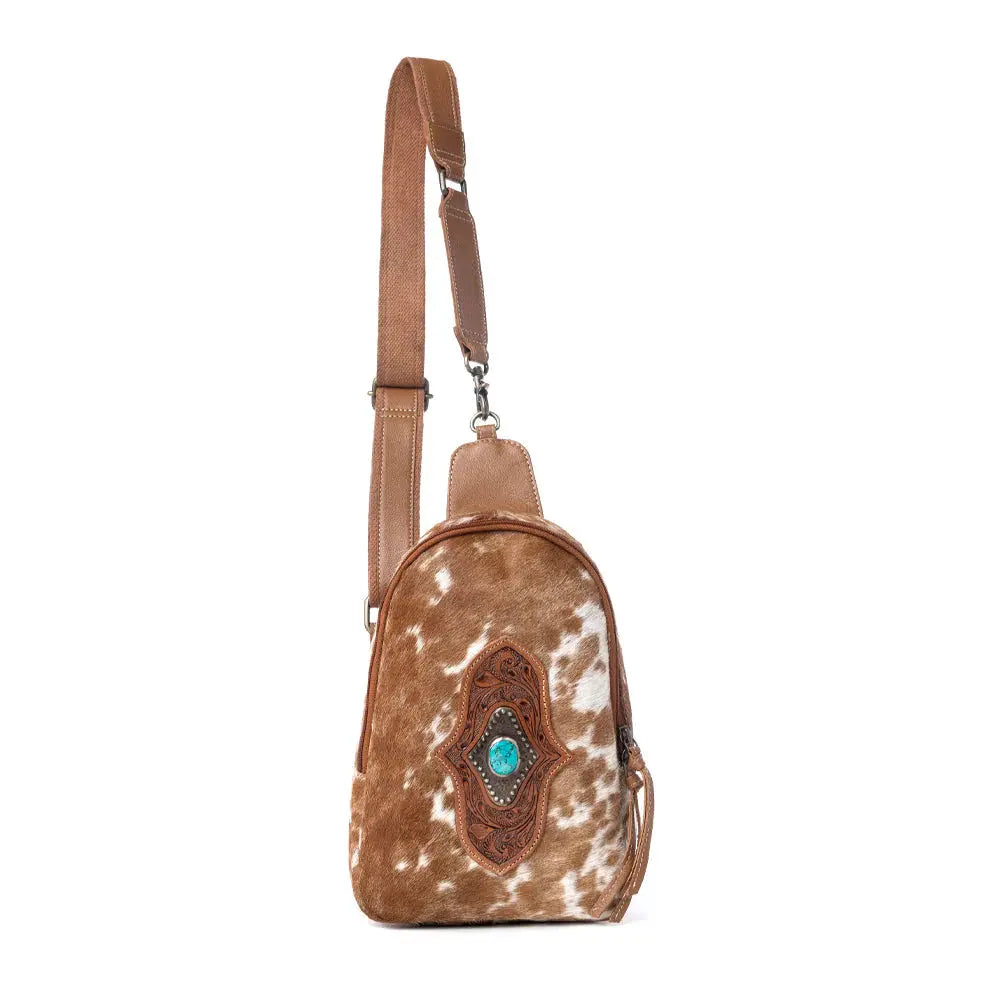 Horizon Vale Handtooled Hairon Leather Fanny Pack In Warm Caramel