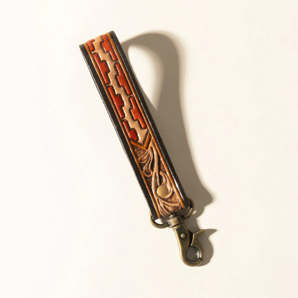 Red Rock Path Handtooled Leather Keyfob In Mesa Brick