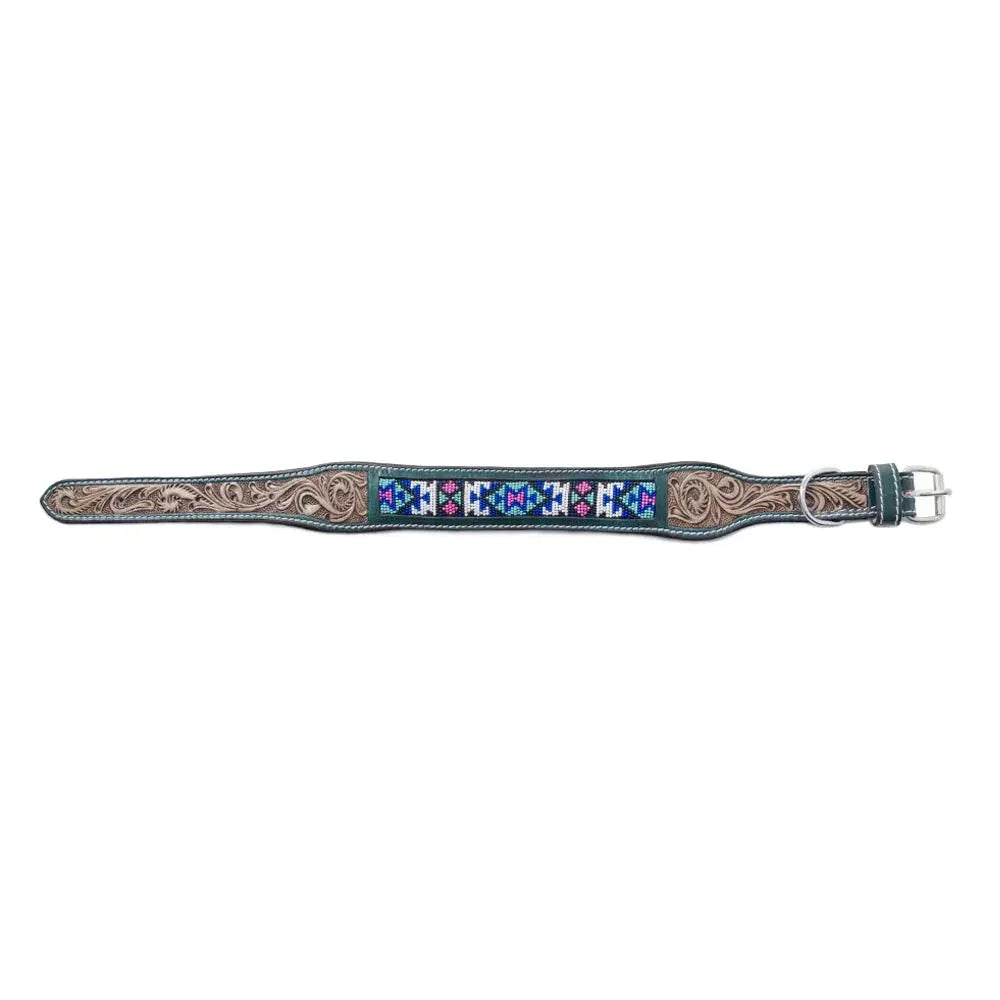 Turquoise Blossom Western Dog Collar In Brown Dog