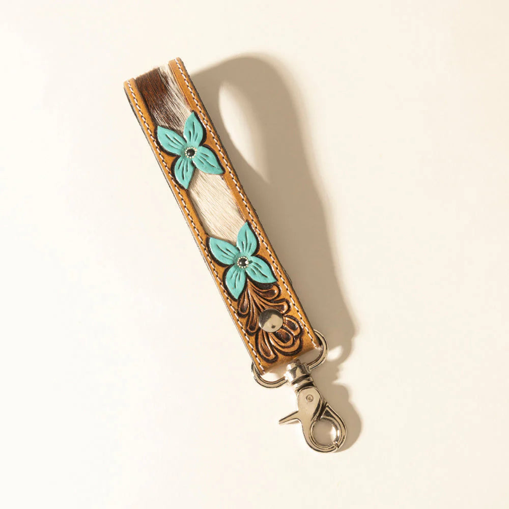 Painted Prairie Handtooled Leather Keyfob In Desert Lace