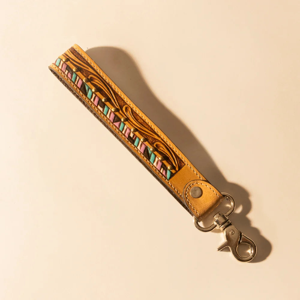 Wildhue Western Key Fob In Light Brown With Hand Painted Detail