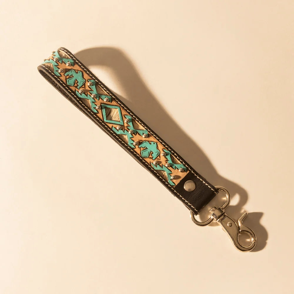 Wildhue Western Key Fob In Black With Turquoise Hand Painted Detail
