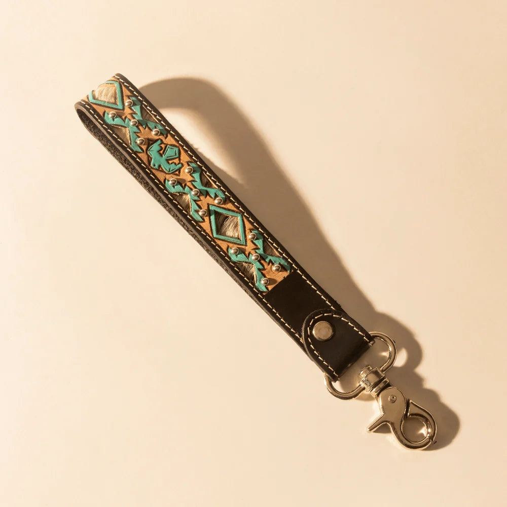 Wildhue Western Key Fob In Black With Turquoise Hand Painted Detail