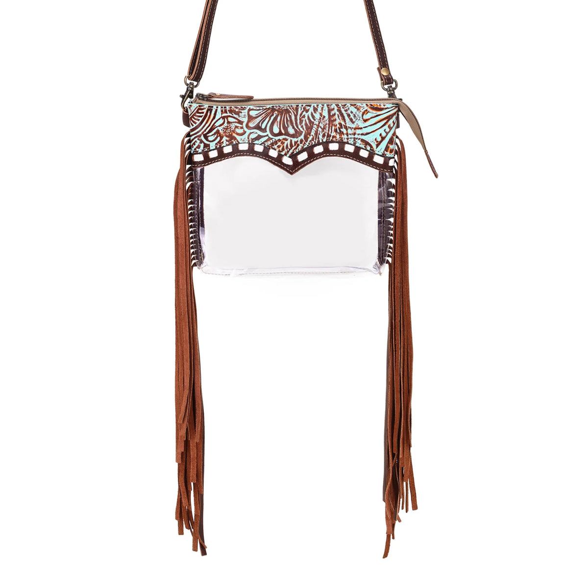 Chuckline Clear Crossbody Bag For Women In Turquoise With Suede