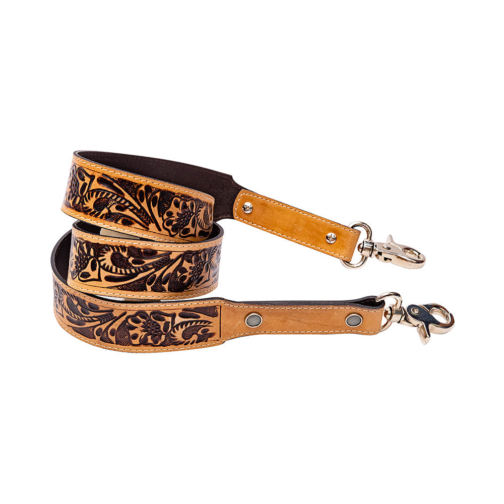 Tooled leather linux purse strap