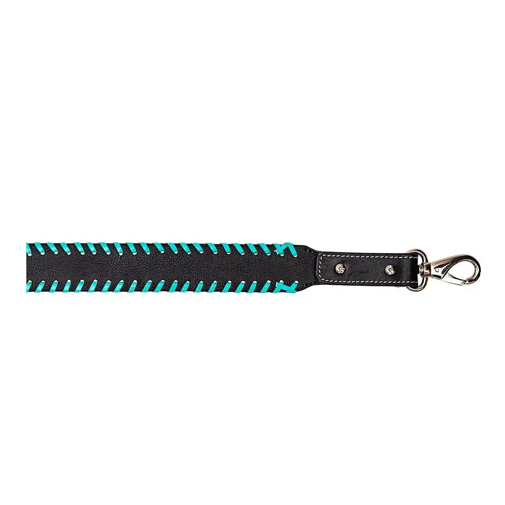 TEAL RED BLOOM HAND-TOOLED LEATHER STRAP