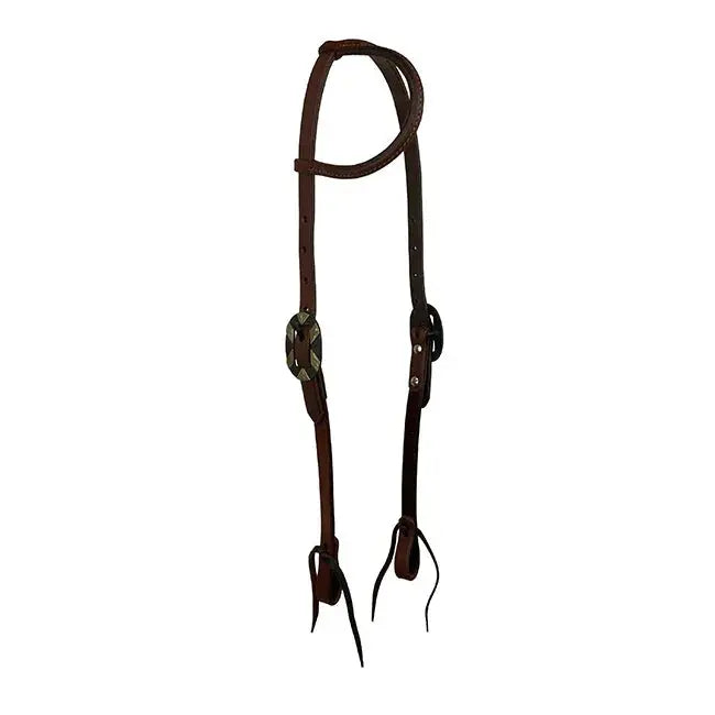 Oiled Harness Single Ear Headstall With Antique Silver Bar Buckle Horse