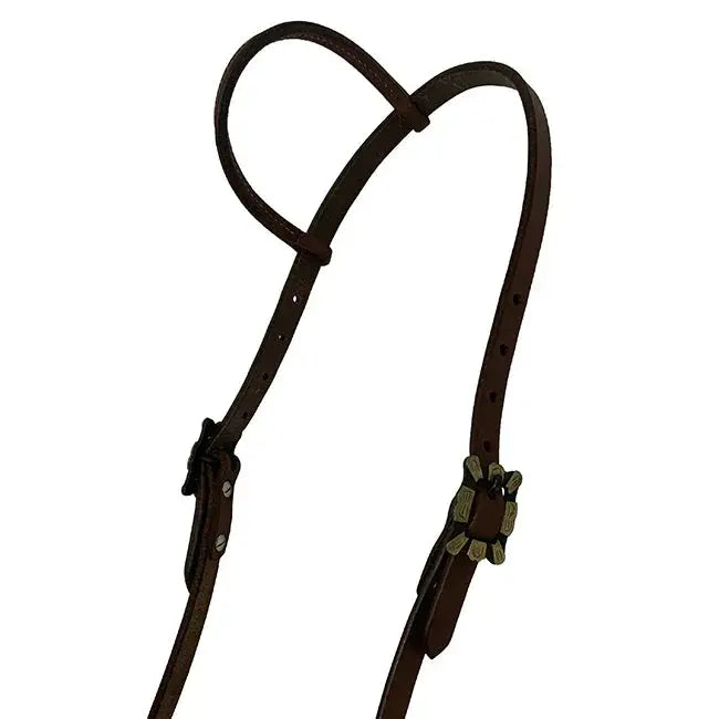 Oiled Harness Single Ear Headstall With Antique Silver Scalloped Buckle Horse