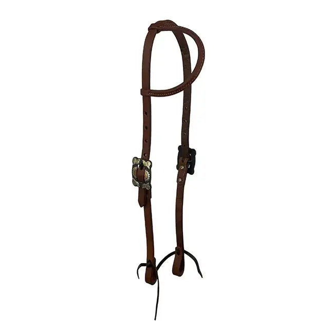 Oiled Harness Single Ear Headstall With Antique Sunflower Buckle Horse