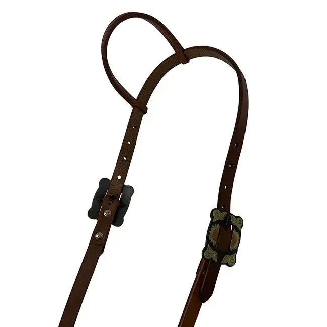 Oiled Harness Single Ear Headstall With Antique Sunflower Buckle Horse