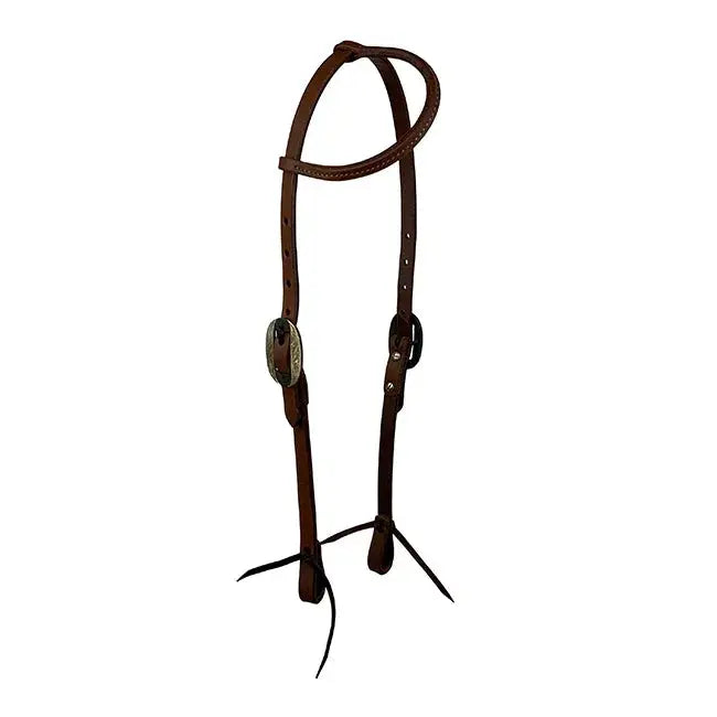 Oiled Harness Single Ear Headstall With Silver Oval Buckle Horse