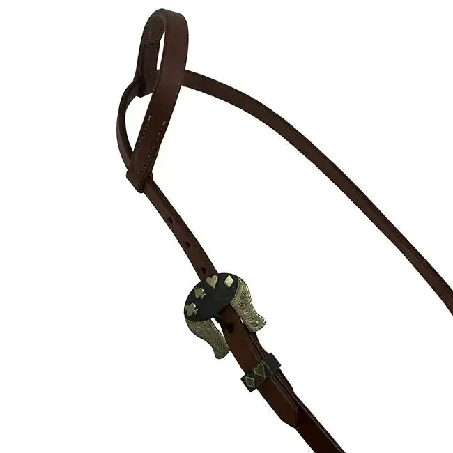 Oiled Harness Single Ear Headstall With Cowboy Gambler Buckle Horse