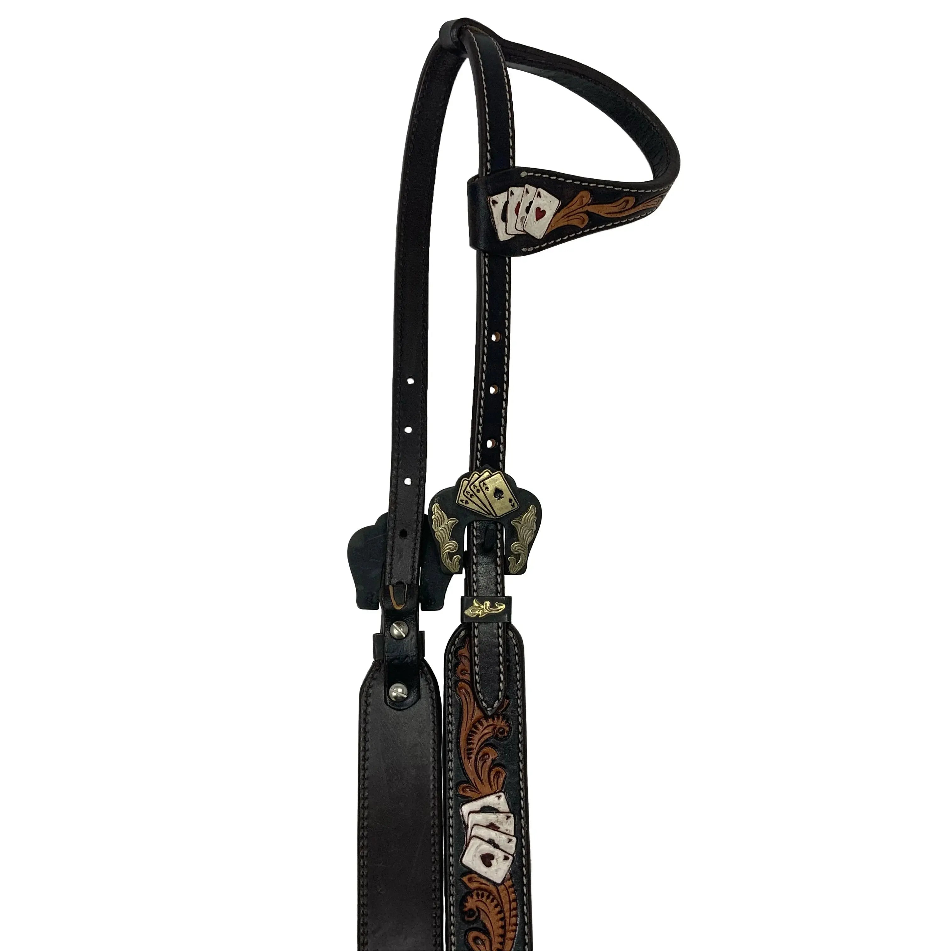 Four of a Kind Single Ear Argentina Cow Leather Headstall Horse