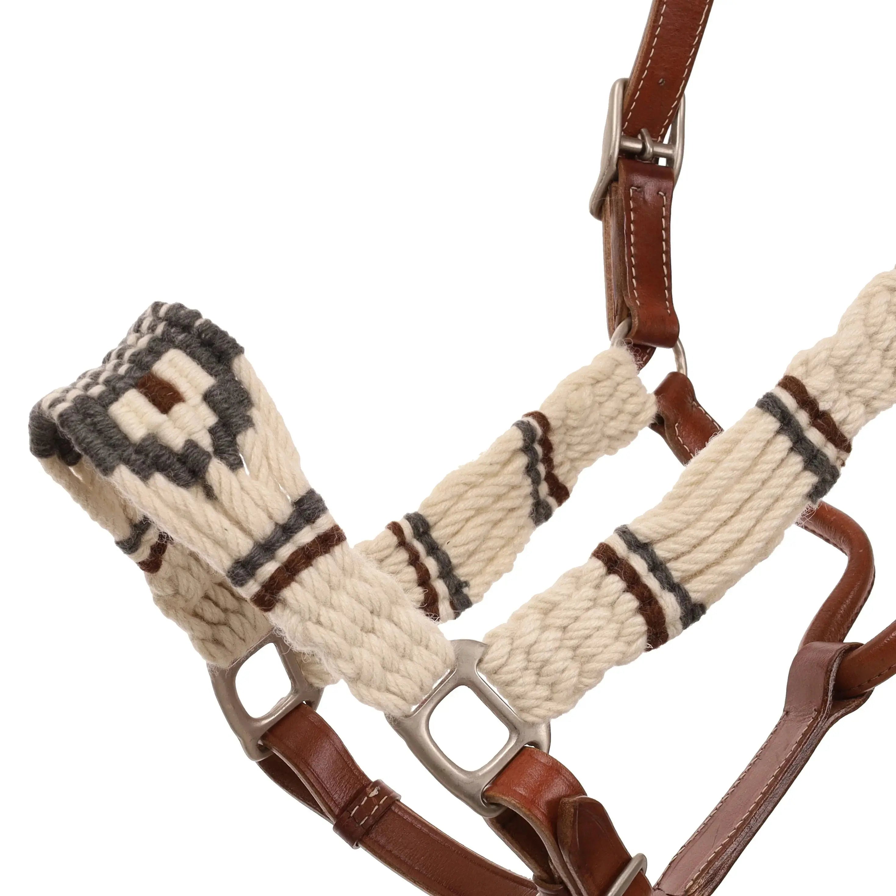 Pinto Mohair and Leather Halter close up