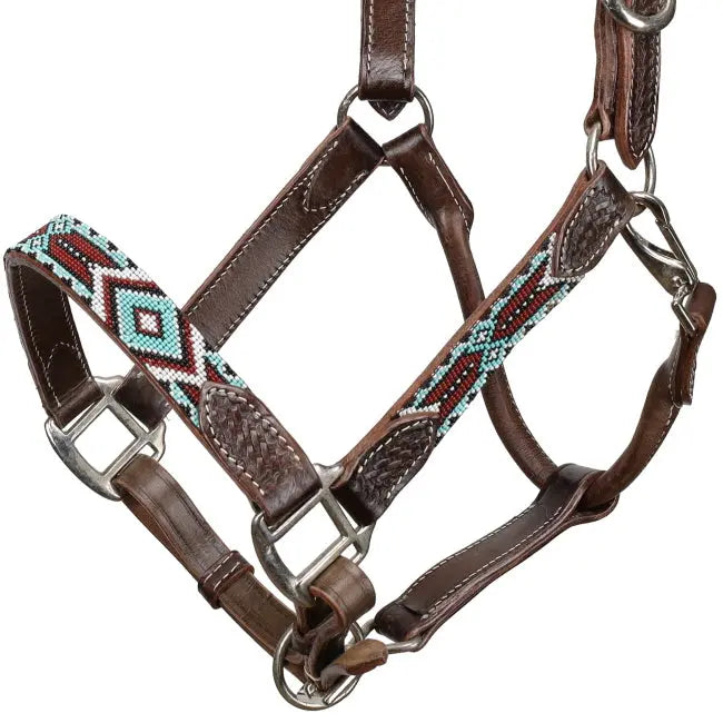 Western Beaded Leather Halter