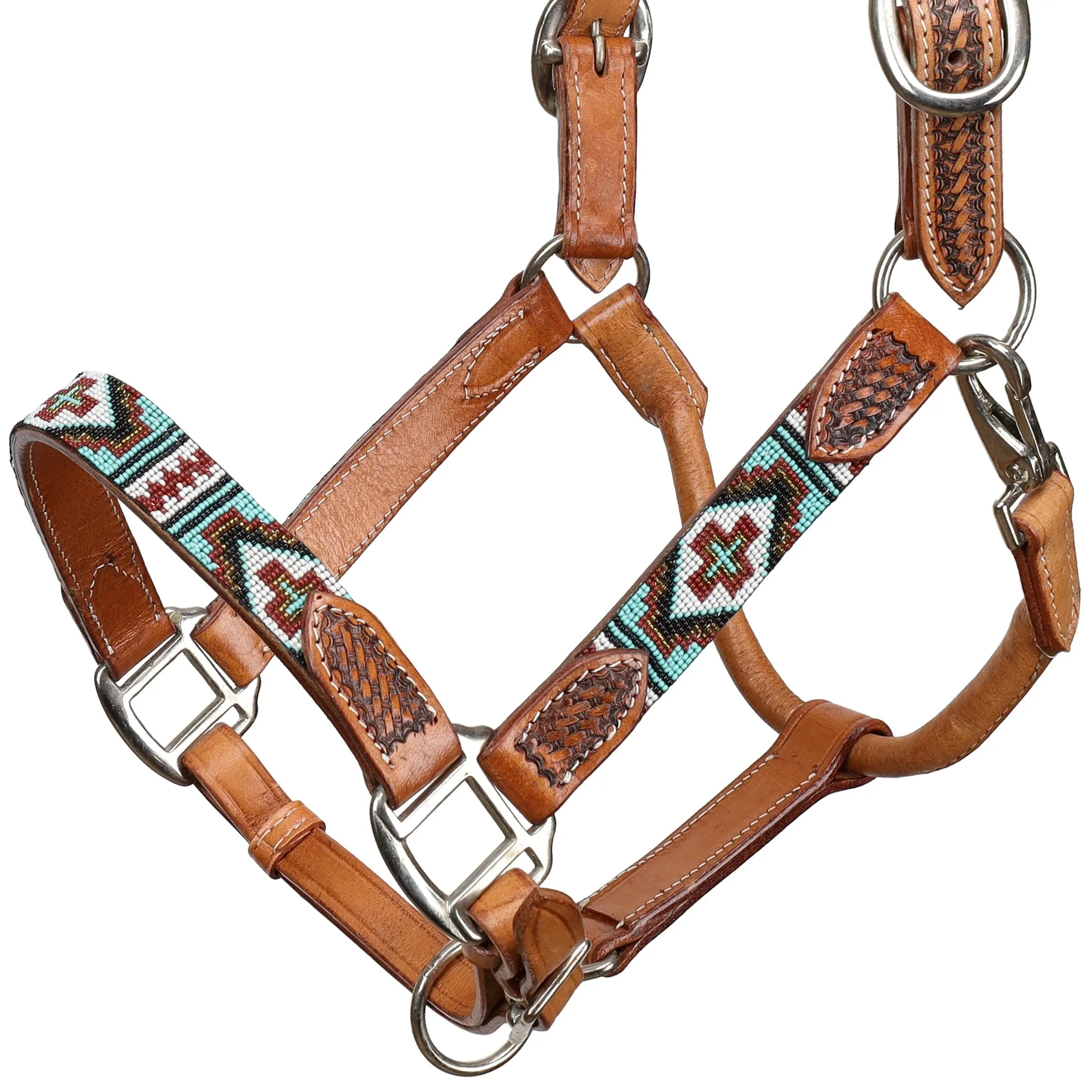 Beaded Cross Leather Halter