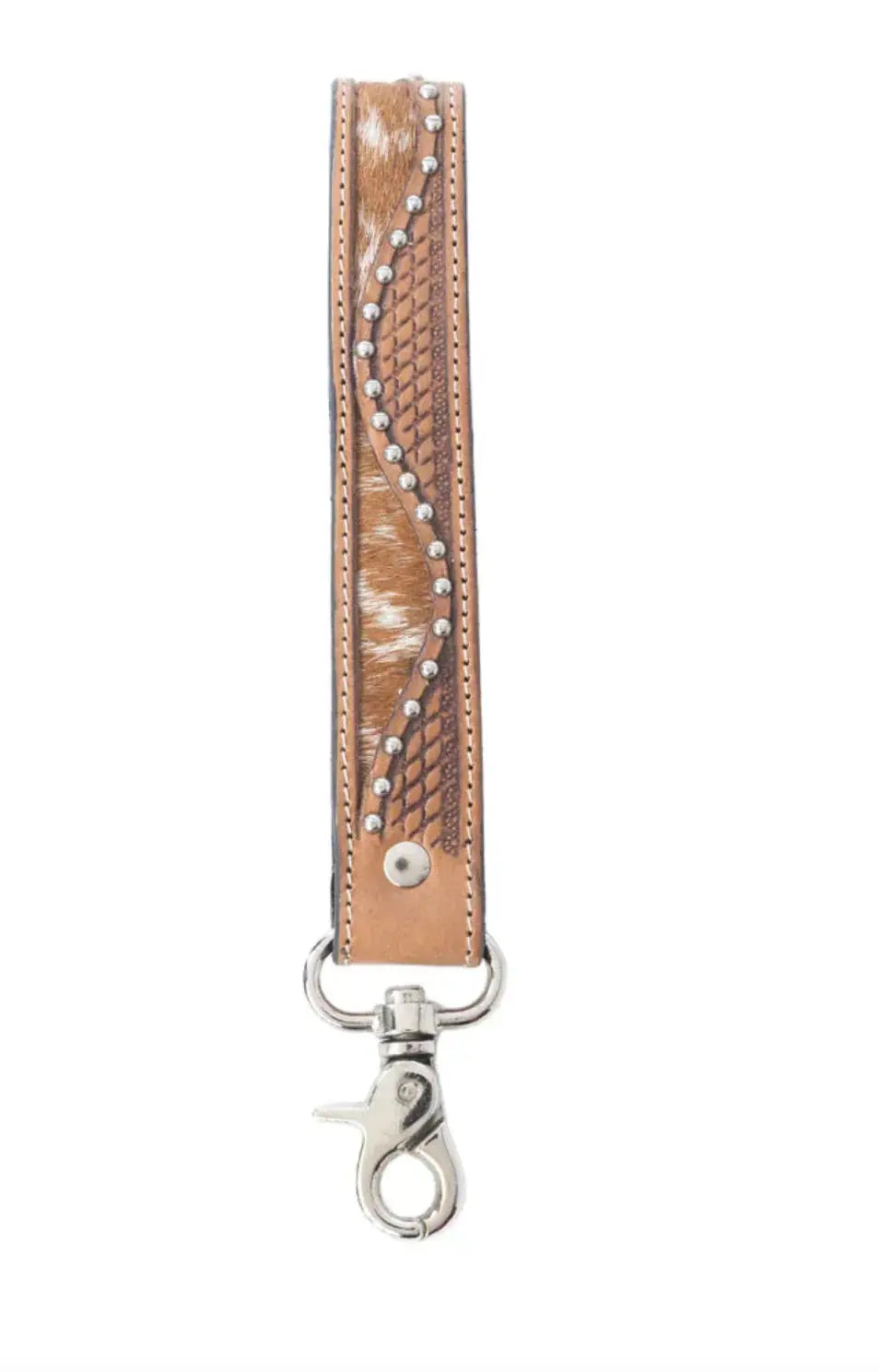 Bronco Wave Handtooled Leather Keyfob In Oakwood Amber