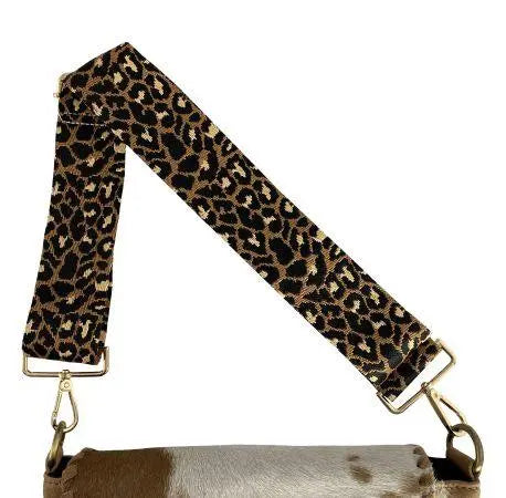 Leopard-print cowhide strap with metal hardware on Cheetah bag