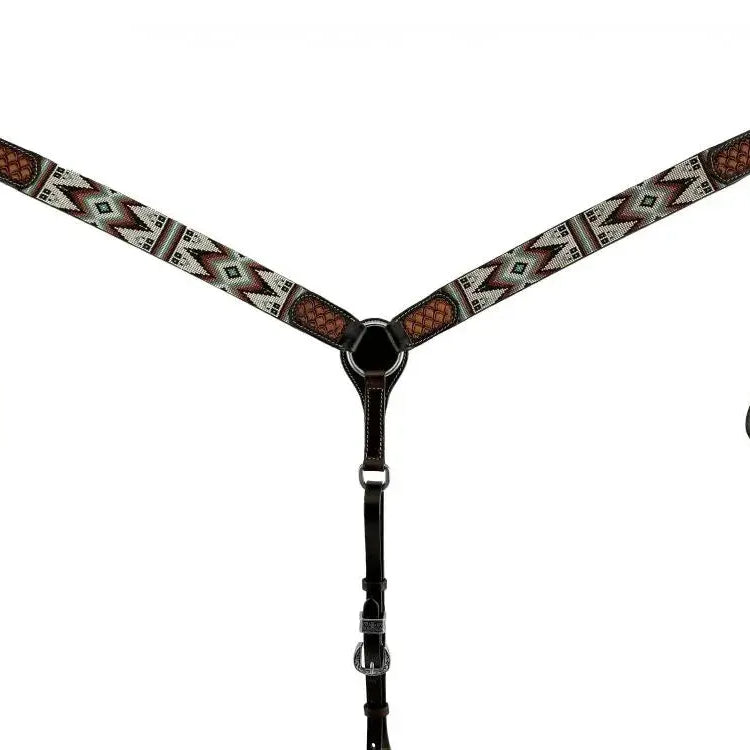 Dark Brown Argentina Cow Leather Breast Collar with Southwest Beaded Inlays Horse