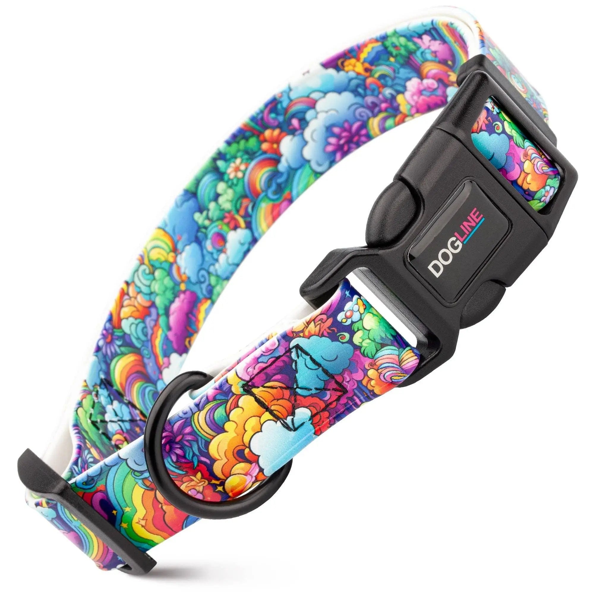 Dogline Biothane printed dog collar with rainbow psychedelic swirls