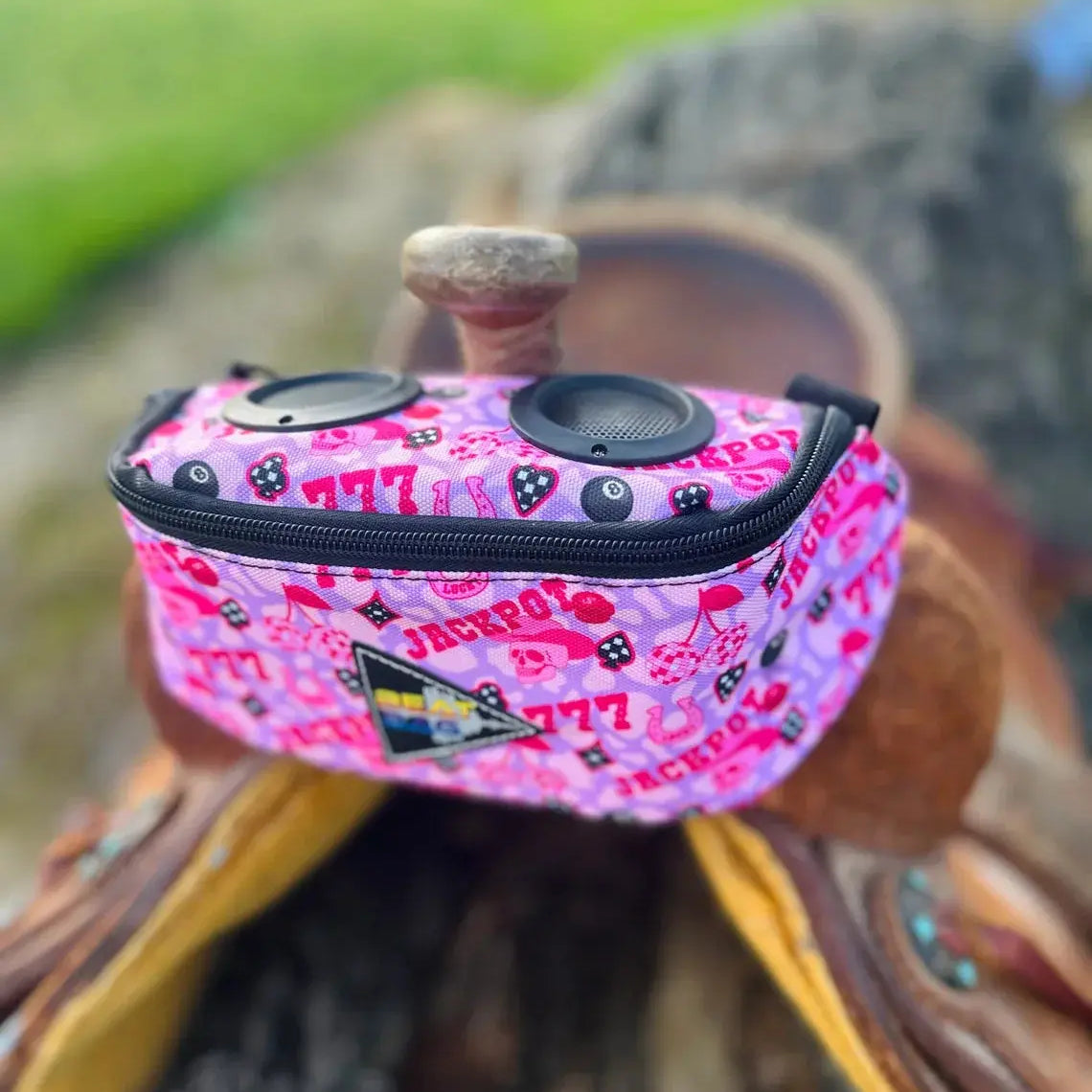 Pink purple jackpot fanny pack with skulls dice cherries 7s The BEAT BAG