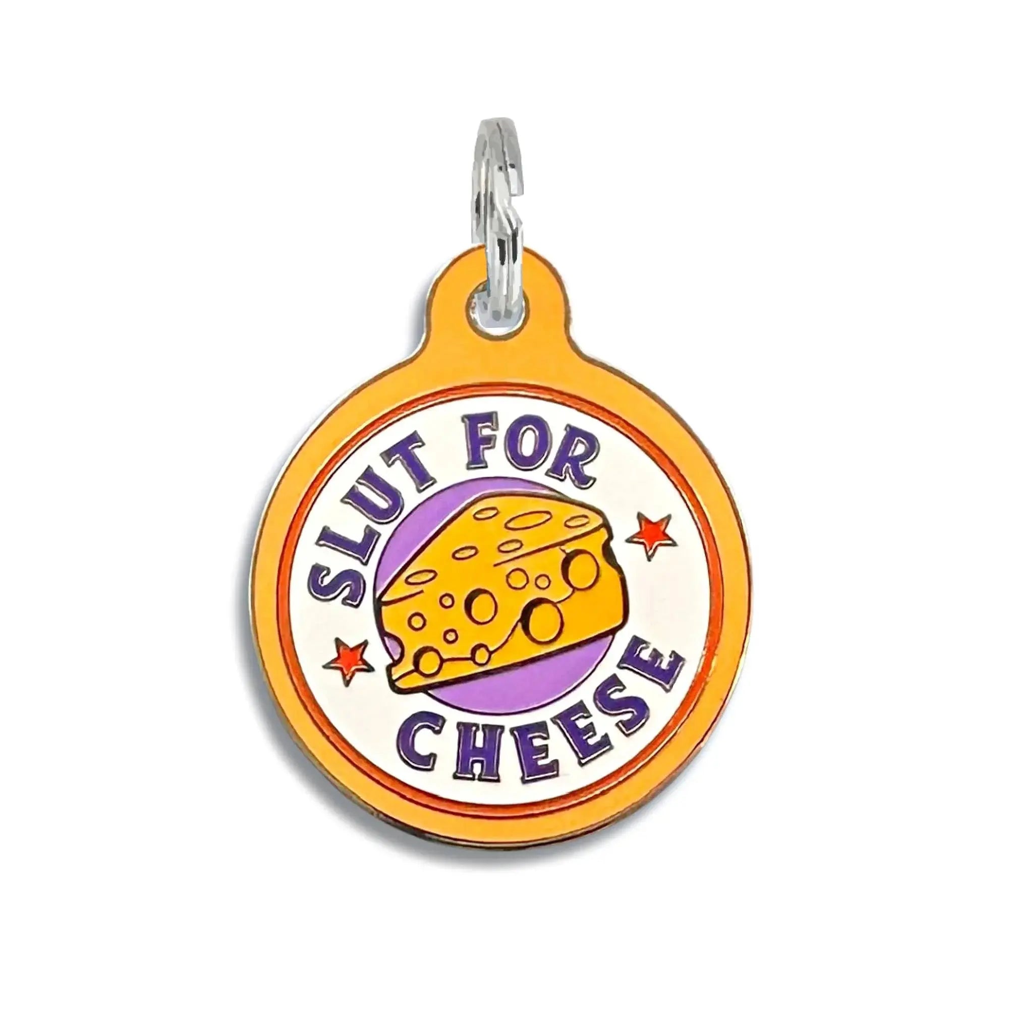 Funny Dog ID Tag with Personalized QR Code - Slut for Cheese Large 1.25" Engraved QR Code Dog