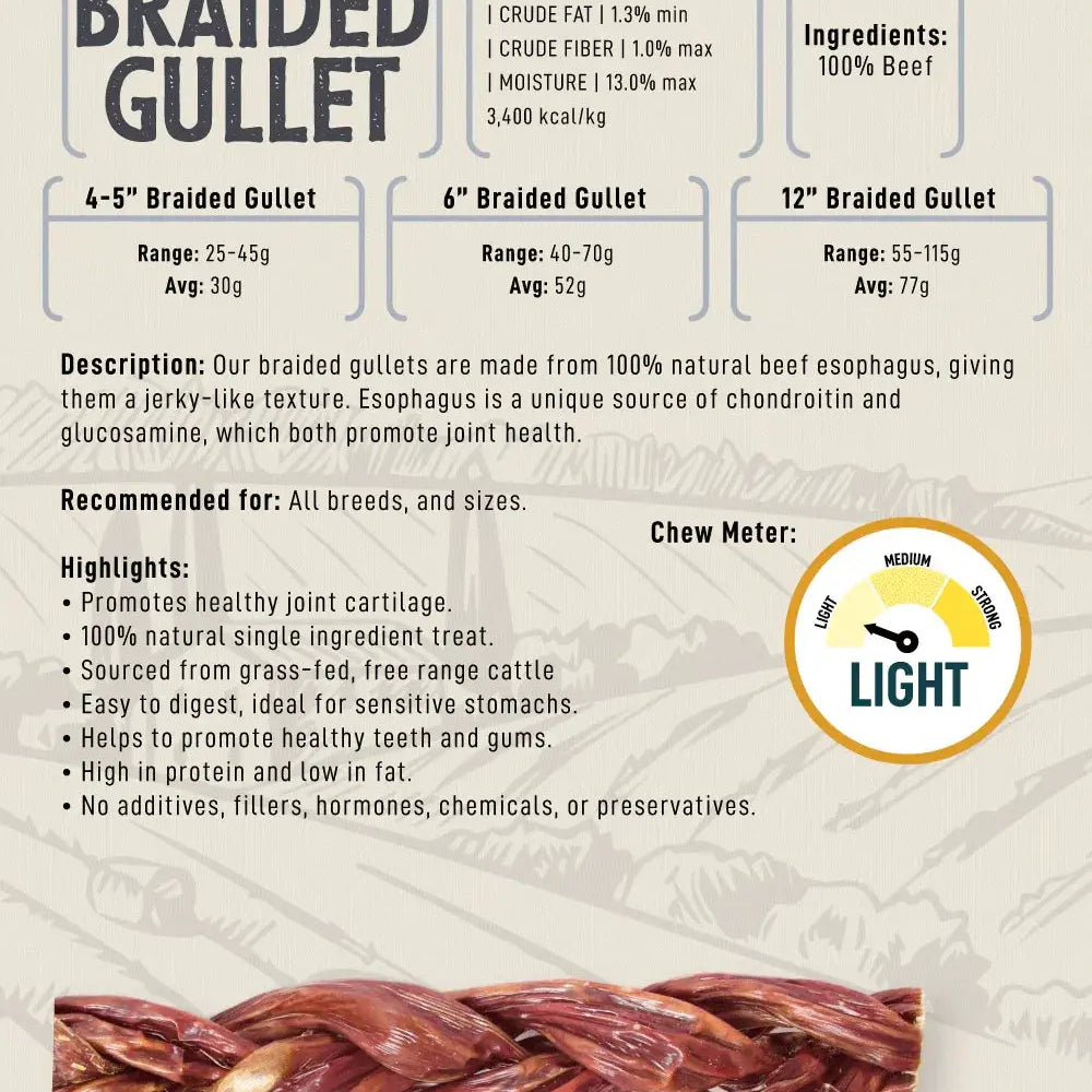 12" Braided Gullet Sticks Dog Treats