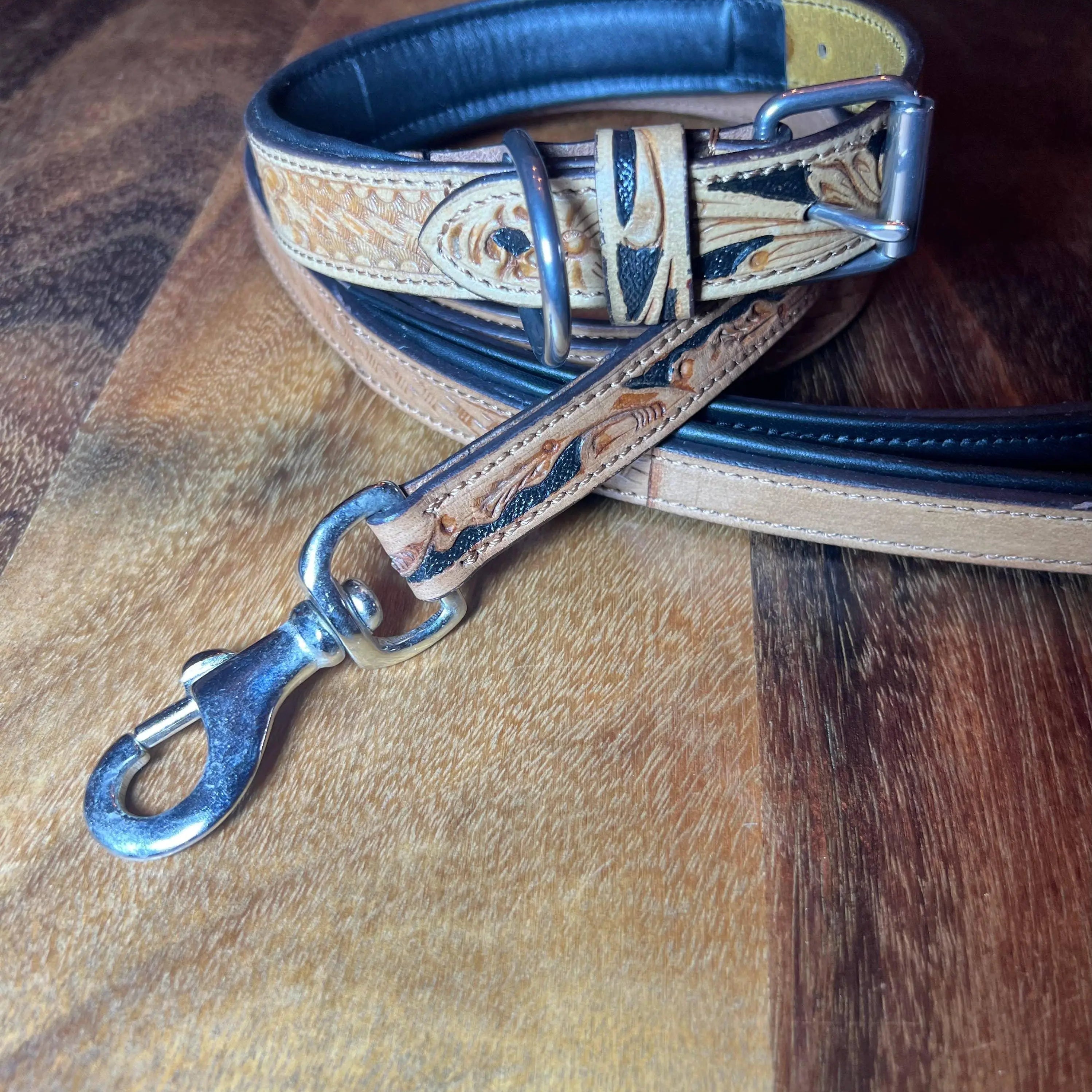 BISBEE Tooled Leather Basket stamp western dog collar Dog